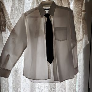 Boys white dress shirt with clip on tie